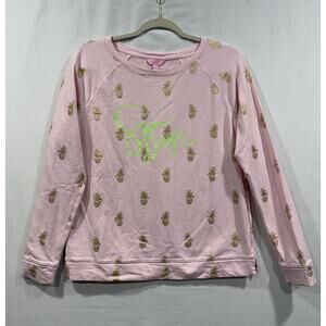 Lilly Pulitzer Sun Days Crewneck Pink & Gold Pineapple Preppy Small Lightweight